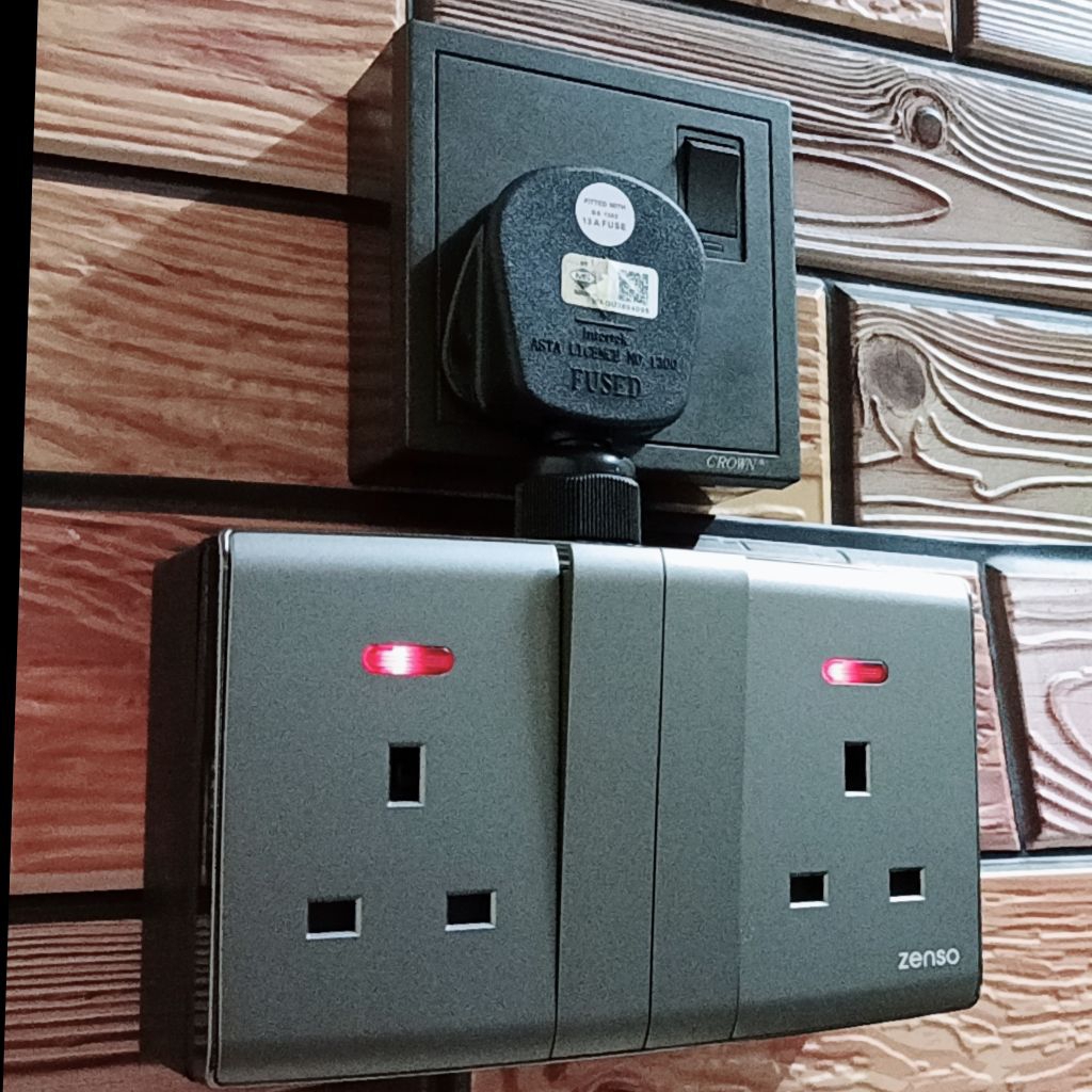 Heavy Duty Twin Big Button Black Silver T-Adaptor Wall Extension Plug ...