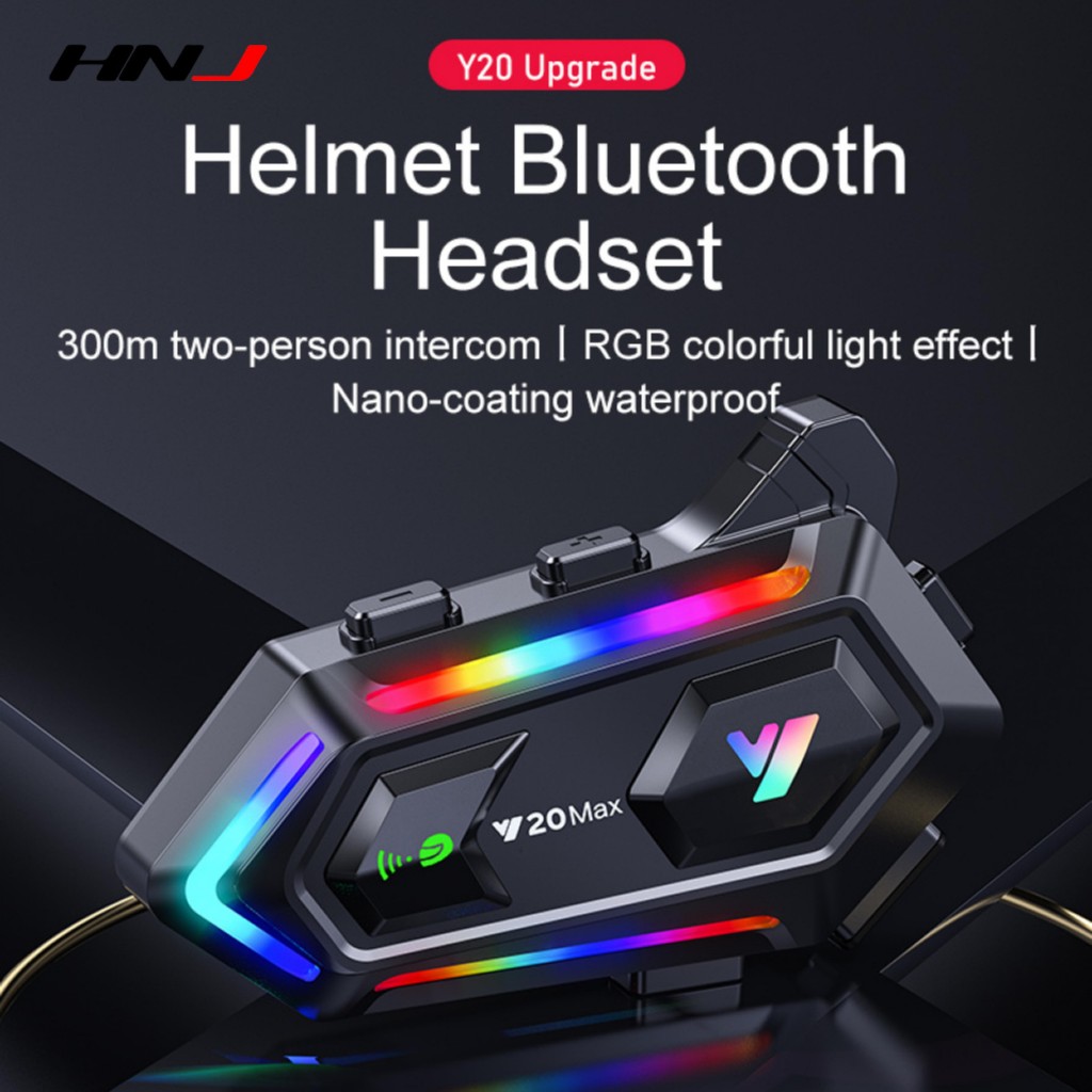 HNJ Y20 Max Motor Helmet Headset 16 RGB Colorful Light Effect 300M Two ...
