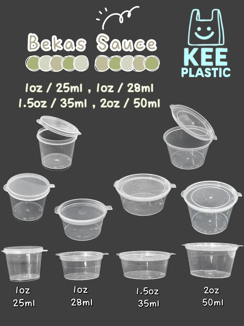 50/100pcs / Bekas Sos / Sauce Container with Hinged Lid / 25, 28, 35 ...