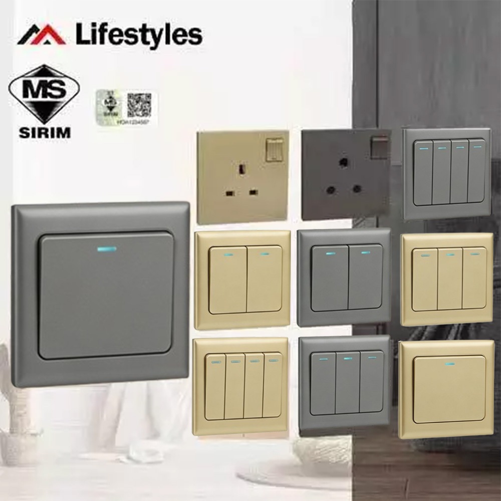SIRIM Approved 16A Switch Grande Gold/Grey Switches Socket Wall Switch ...
