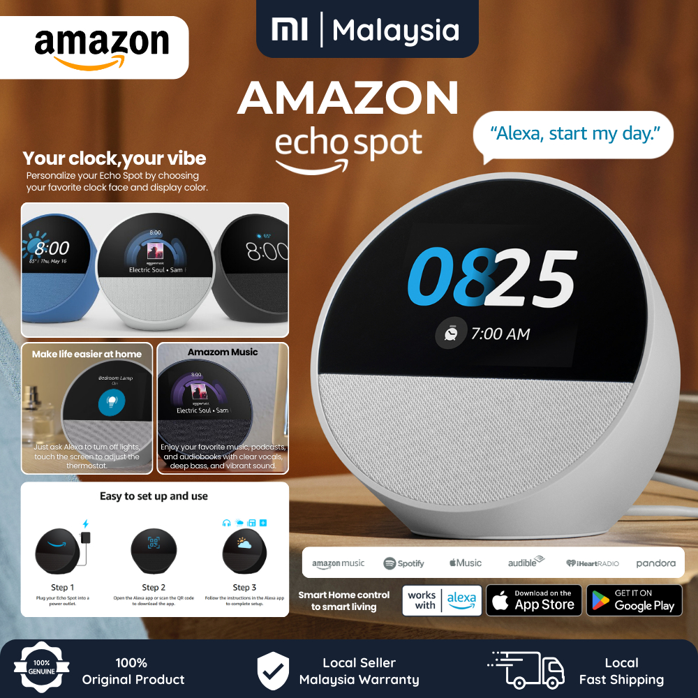 Amazon Echo Spot Smart Speaker Display Alarm Clock Alexa+ Voice ...