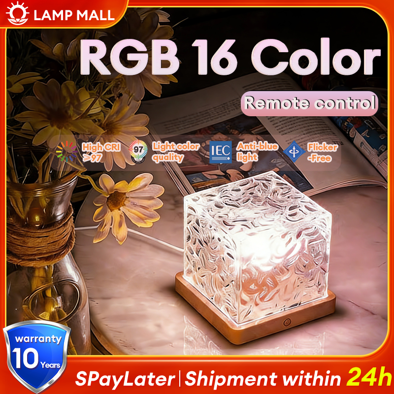 16 Colors RGB Rotating Crystal Night Light Projection Lamp Water Ripple ...