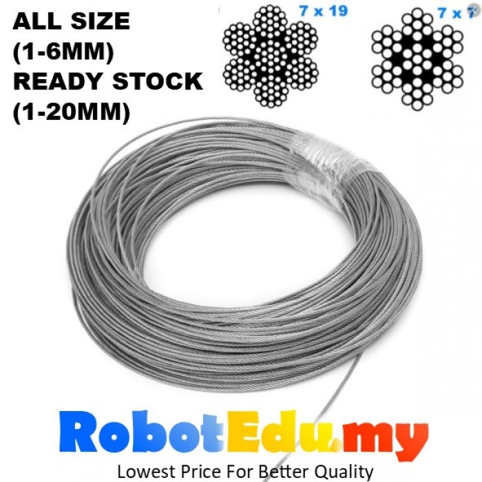 1 Meter +UNCUT= Heavy Duty 1-6mm 3mm 4mm Stainless Steel Wire Rope Sling Tensile Structure Garden Fence Fencing Cable 1M