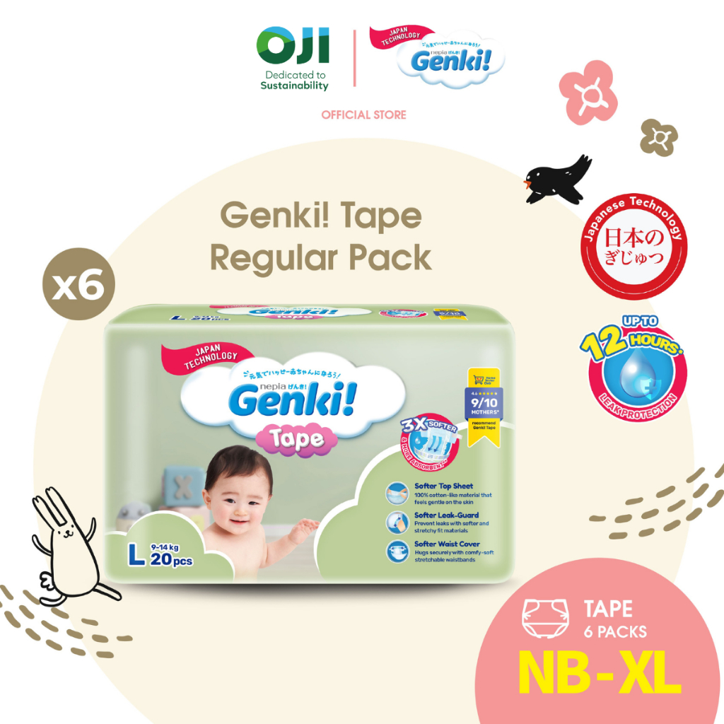 [6 PACKS] Genki! Regular Tape Diapers Baby - Size NB (28's)/S (28's)/M ...
