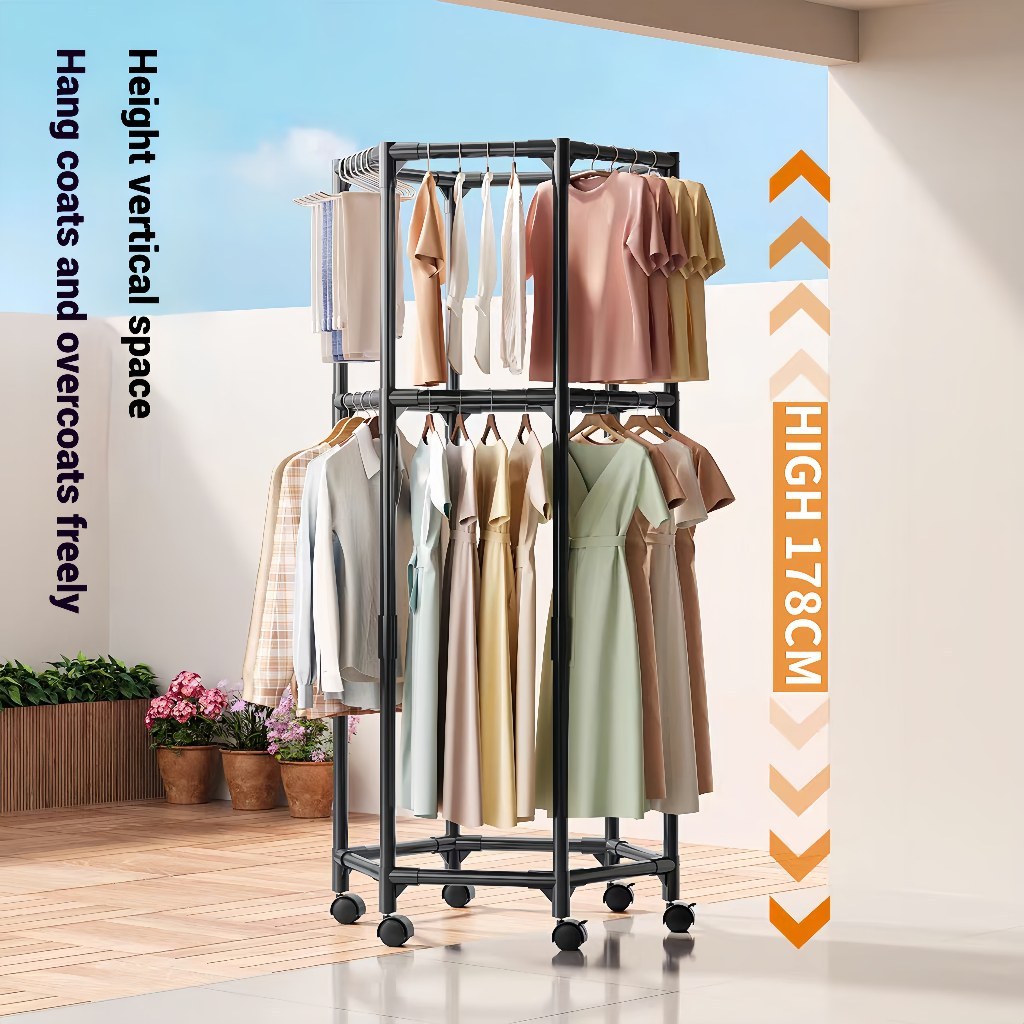 Heavy-Duty Stainless Steel Clothes Drying Rack Hexagonal Hanger Double ...