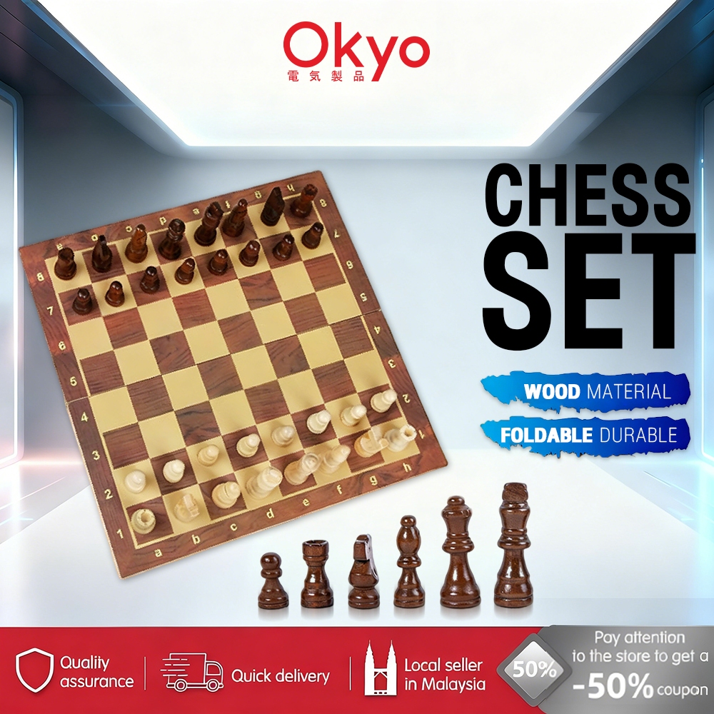 Chess Set Board Wooden Magnetic Foldable Chess Board Portable Papan ...