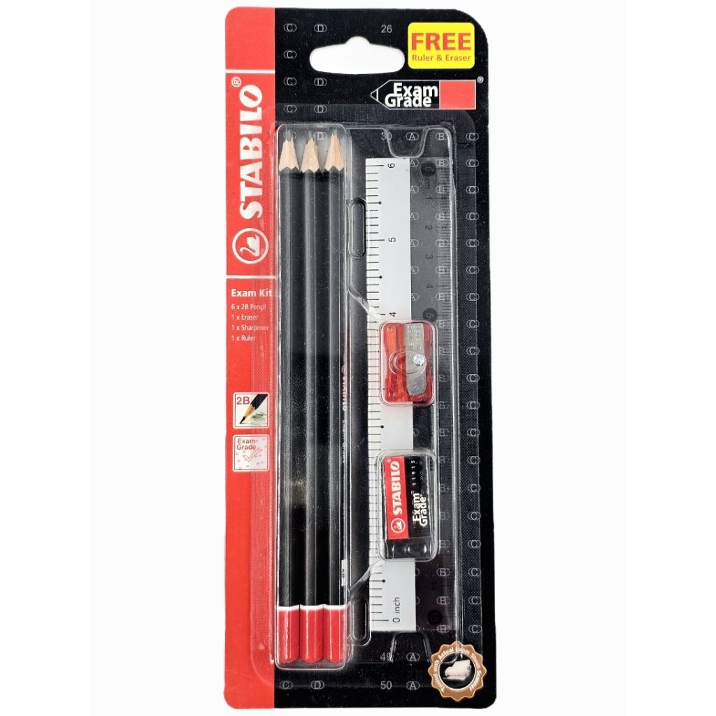 STABILO Exam Kit Stationery Set 2B Pencil Eraser Sharpener Ruler ...