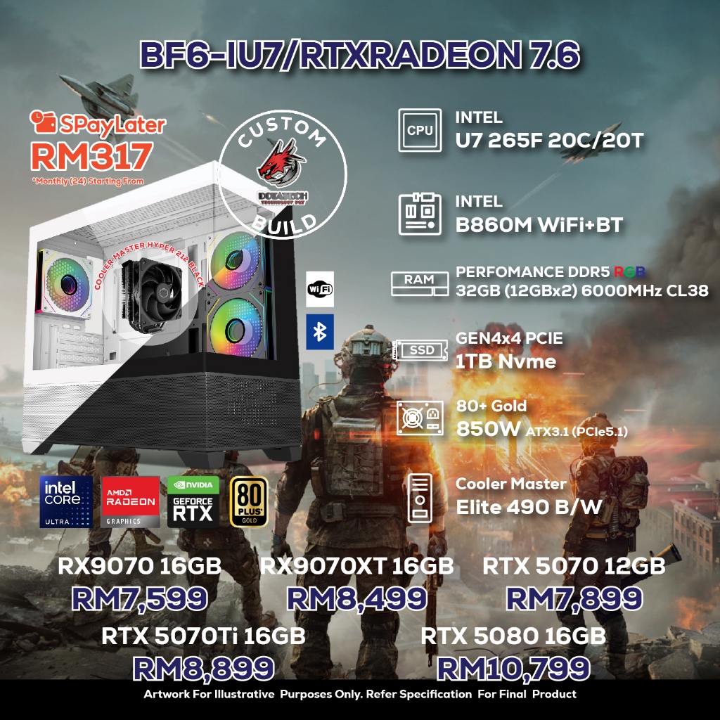 DOTATECH BF6-IU7/RTXRADEON 7.6 - CUSTOM PC GAMING PACKAGE - U7 265F ...