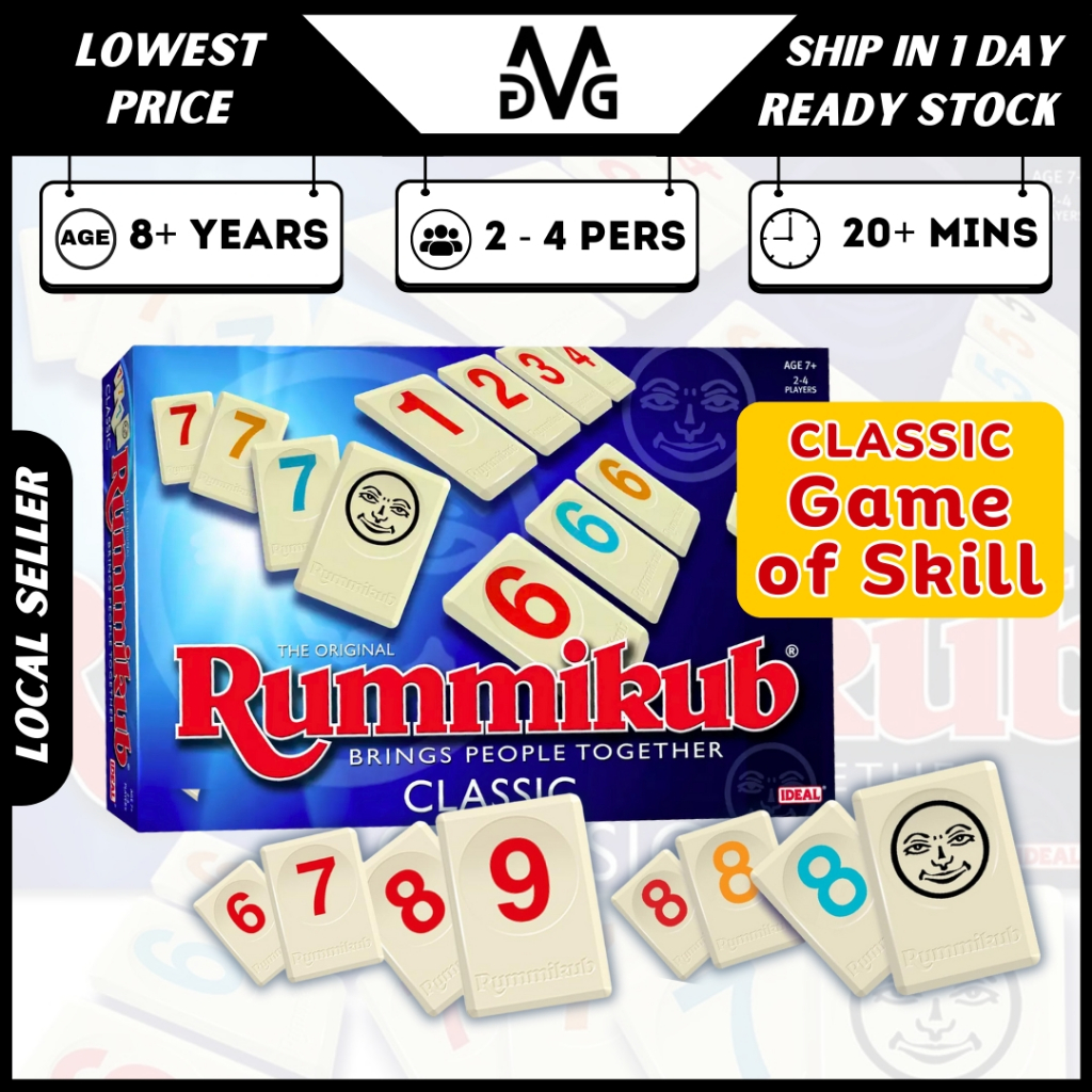 Rummikub Classic Edition Board Game Rummy & Mahjong Card Numbering Game ...