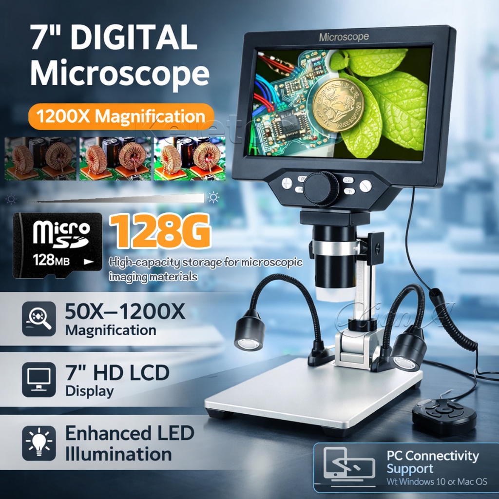 7 Inch Digital Microscope 50-1200X 1080P HD LCD Soldering Microscope ...