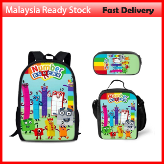 1 set/3pcs Number Blocks Backpack Numberblocks Student School Bag Pencil Case Three-piece Set Children's School