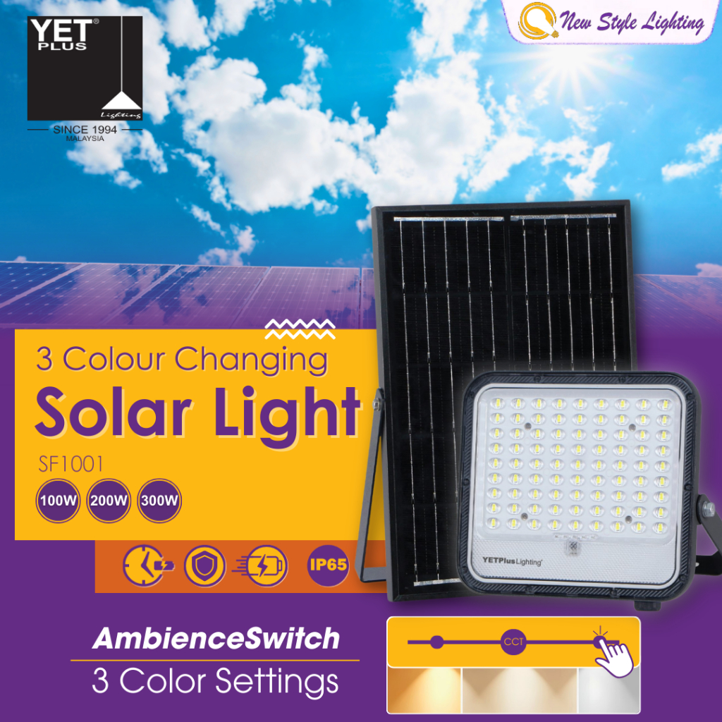 YETPlus Solar Light Outdoor Lighting SF1001 Flood Light 3CCT Lampu ...
