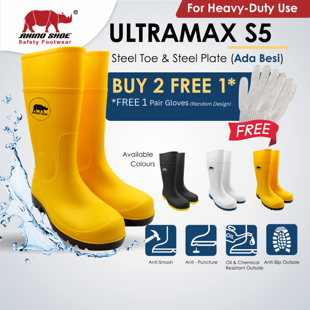 RHINO Safety Rubber Boots Anti Slip Waterproof Chemical Oil Resistant ...