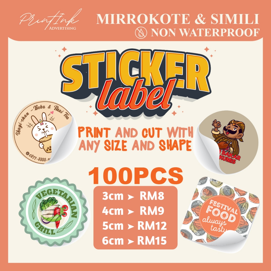 Custom Sticker Label Printing Product Mirrokote | 3cm to 6cm | 100PCS ...