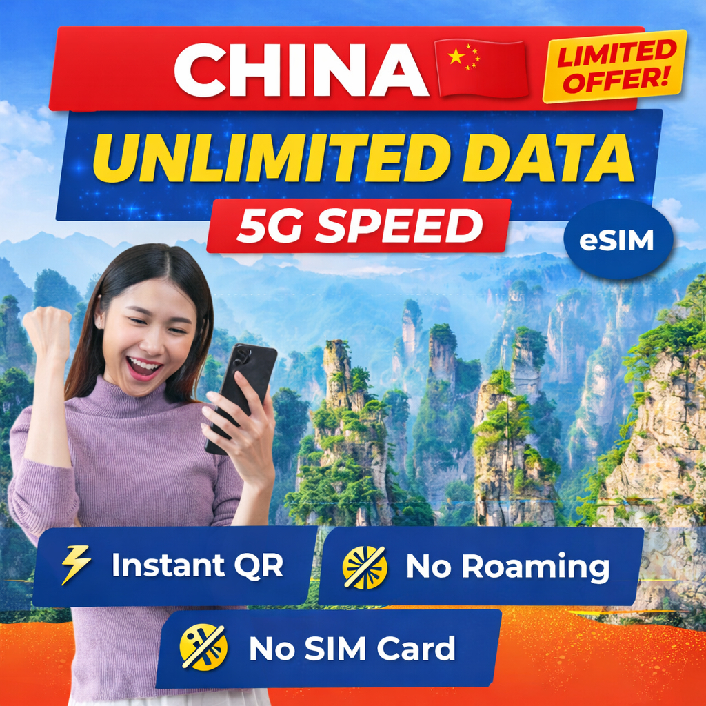 China eSIM Unlimited Data | Works in China | 5G Speed | Instant QR | 1 ...