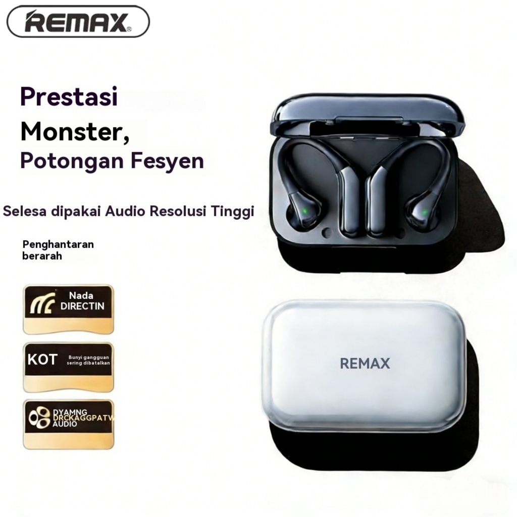 Remax Earphone Tanpa Wayar TWS Earbud OWS Earbud Tanpa Wayar Bunyi Hifi Telinga Terbuka Kalis Air ANC Bluetooth 5.4 Open