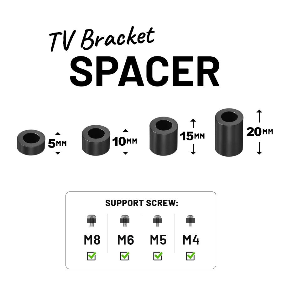 [1PCS] 5 - 50MM Black Spacer for TV Bracket Wall Mount Plastic Nylon ...