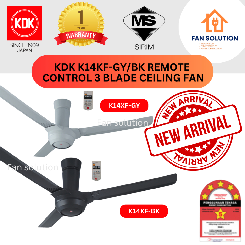 KDK CEILING FAN 3 BLADE REMOTE CONTROL K14KF-GY (GREY) / K14KF-BK(BLACK ...