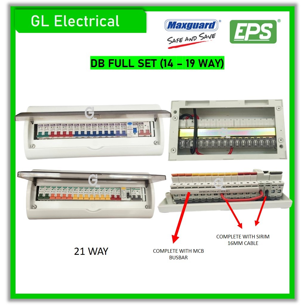 14 WAY 17 WAY 19 WAY 21 WAY PVC DB BOX/ MCB BOX FULL SET COMPLETE WITH ...