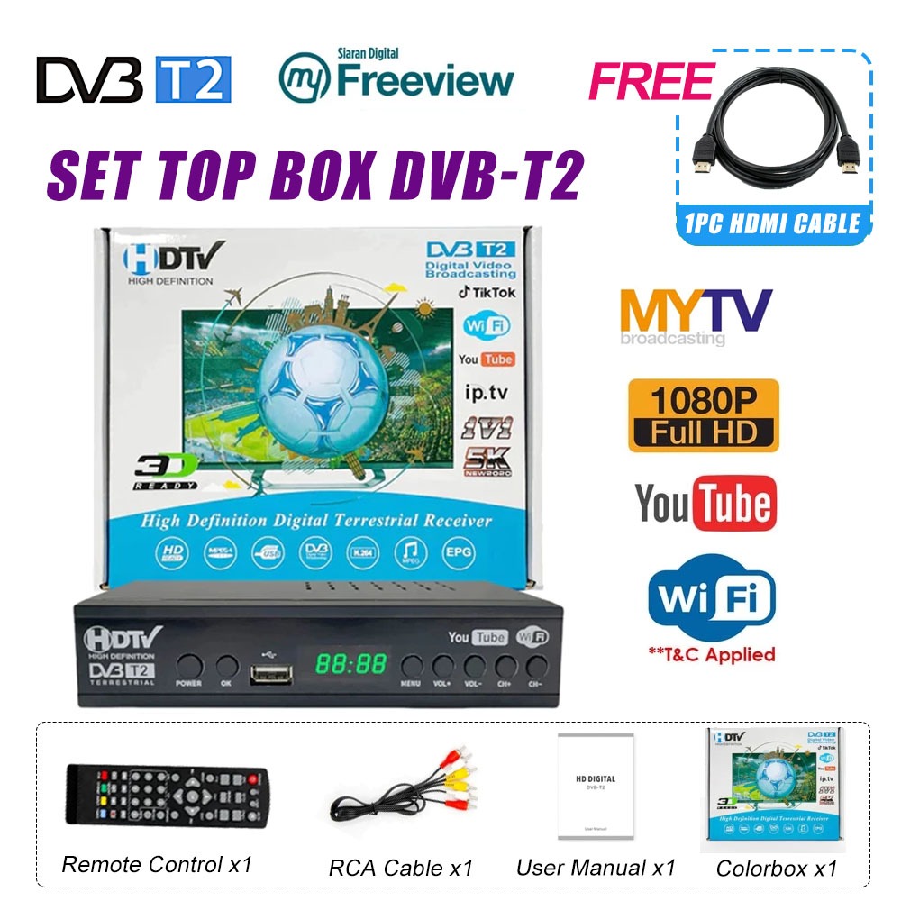 MYTV Ultra HD 4K DVB-T2 Receiver HEVC H.265 Digital TV Decoder Set-Top ...