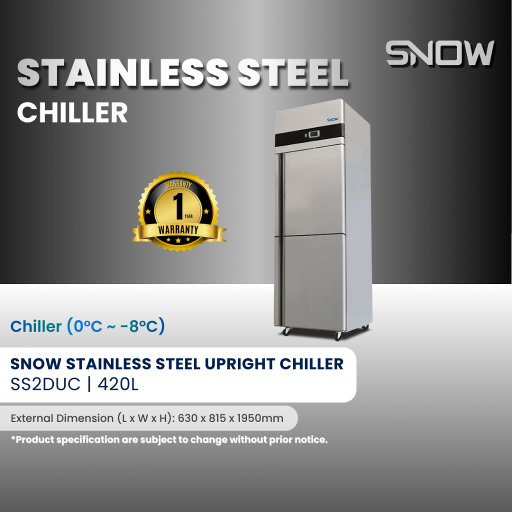 SNOW STAINLESS STEEL UPRIGHT 2 DOOR CHILLER/ FREEZER 420L (1 year ...