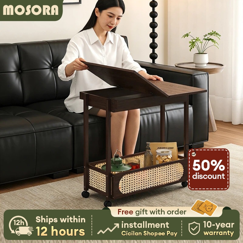 【In Stock】Folding Coffee Table Meja Lipat With Wheels Bamboo Side Table ...