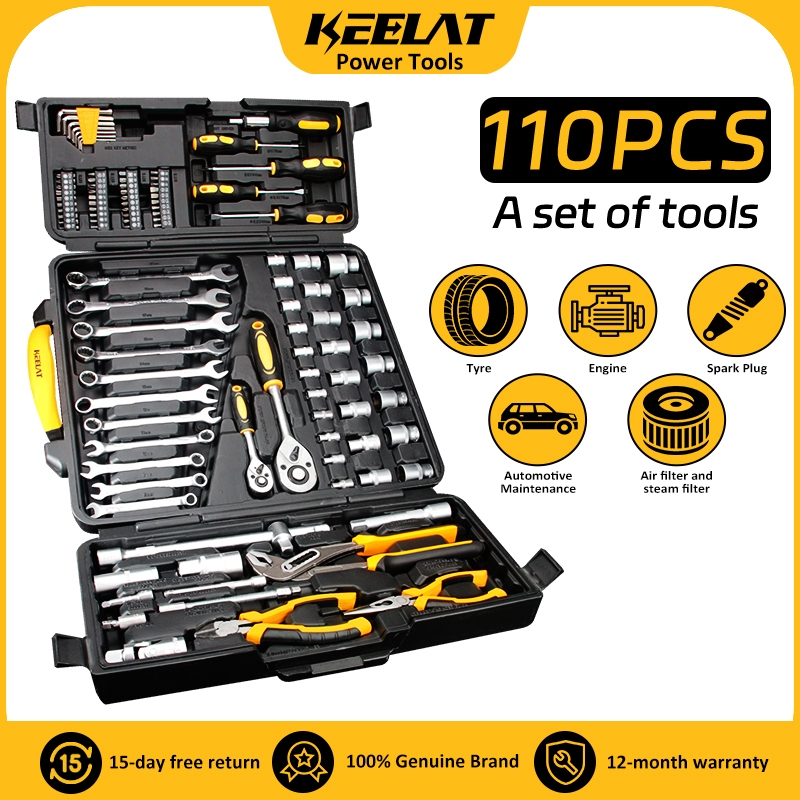 KEELAT 110PCS Tool Box Set Toolbox Spanar Box Tool Set Tool Set Wrench ...