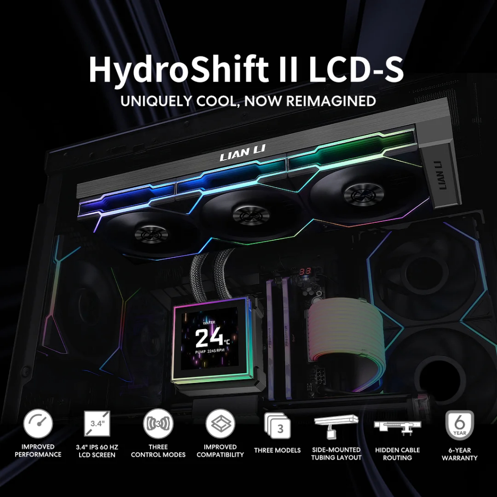 LIAN LI HYDROSHIFT II LCD-S Side Mounted AIO Liquid CPU Cooler With 3/4 ...