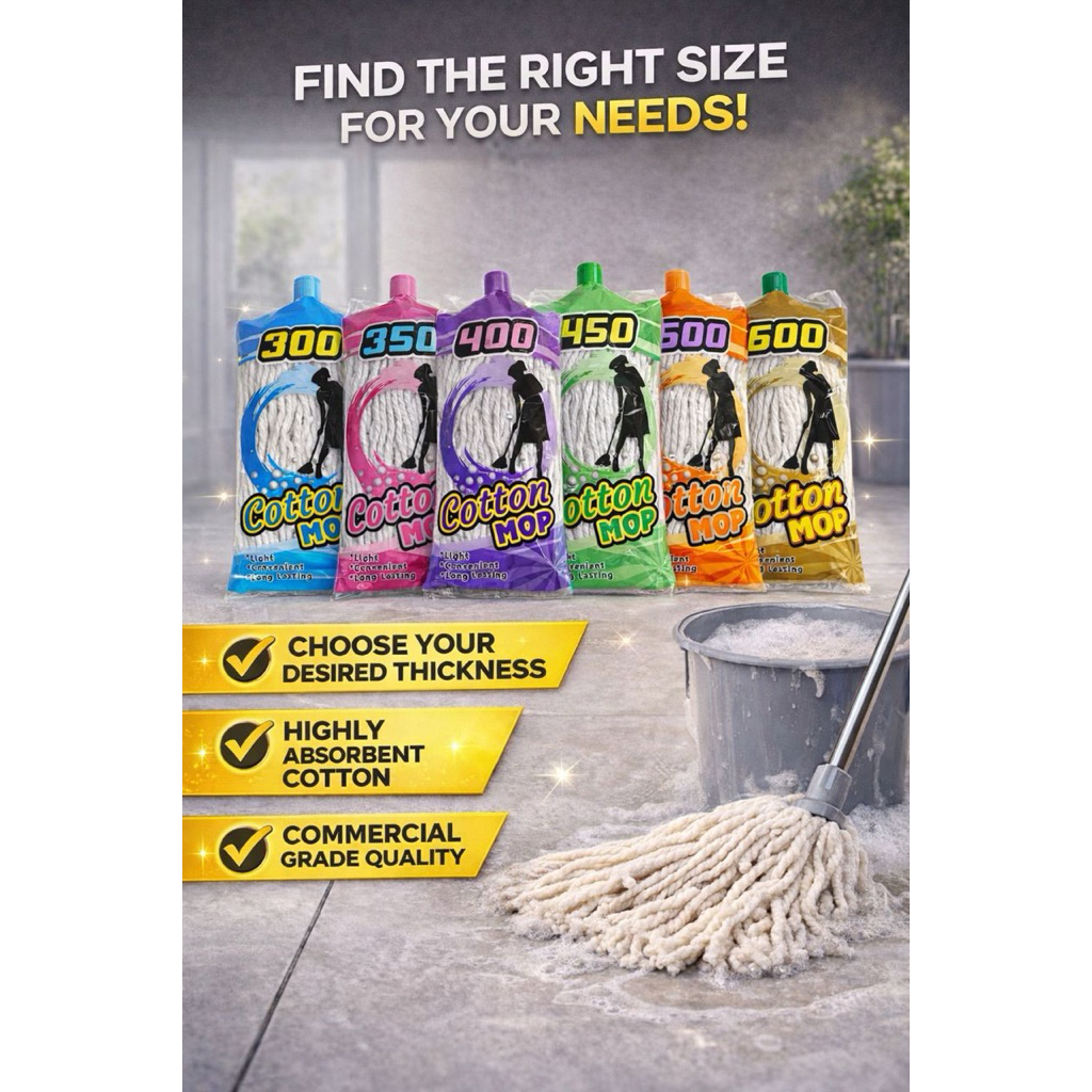 [READY STOCK]WHITE BULK THICK COTTON CIRCULAR MOP HIGHLY DURABLE SUPER ...