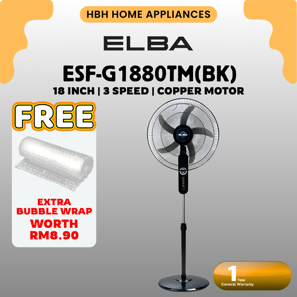 Elba 18 Inch Stand Fan ESF-G1880TM(BK) | Copper Motor | 3 Speed ...
