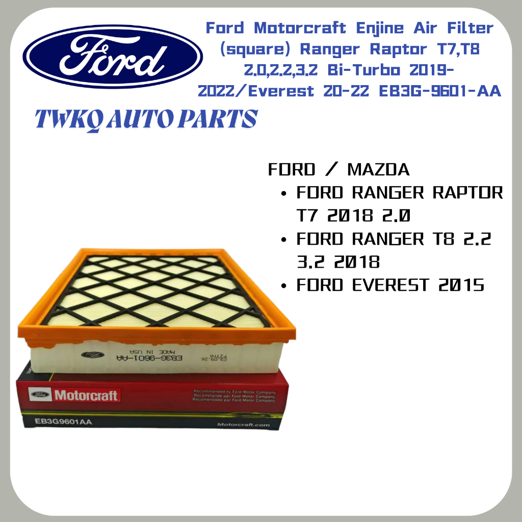 Ford Ranger Raptor T7 T8 Air Filter 2.0 2.2 3.2 + Everest 2015 – EB3G ...