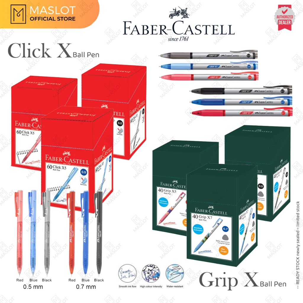 Faber Castell Ball Pen Wholesale Box: Click X5 X7 (60's/box) | Grip X5 ...