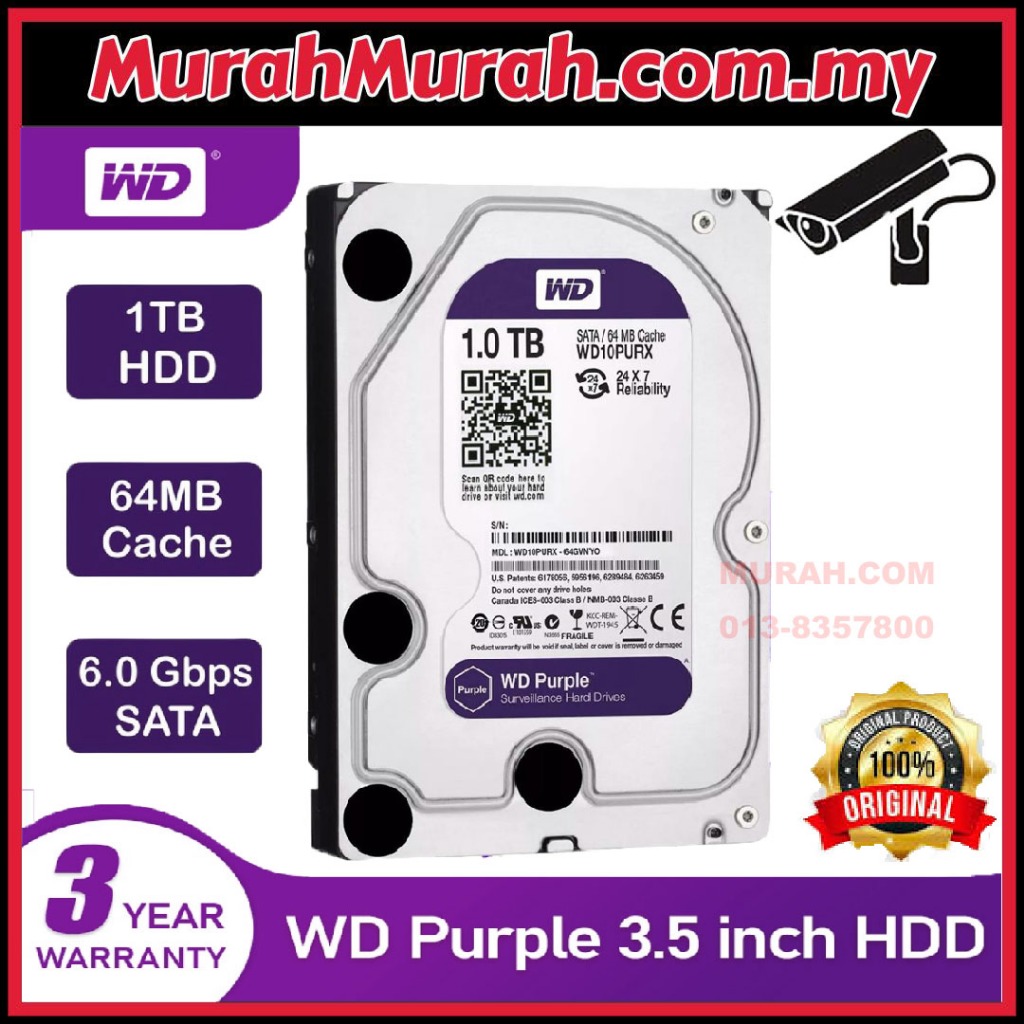 Western Digital Hard Disk 1TB Surveillance HDD Hard Drive for CCTV WD ...