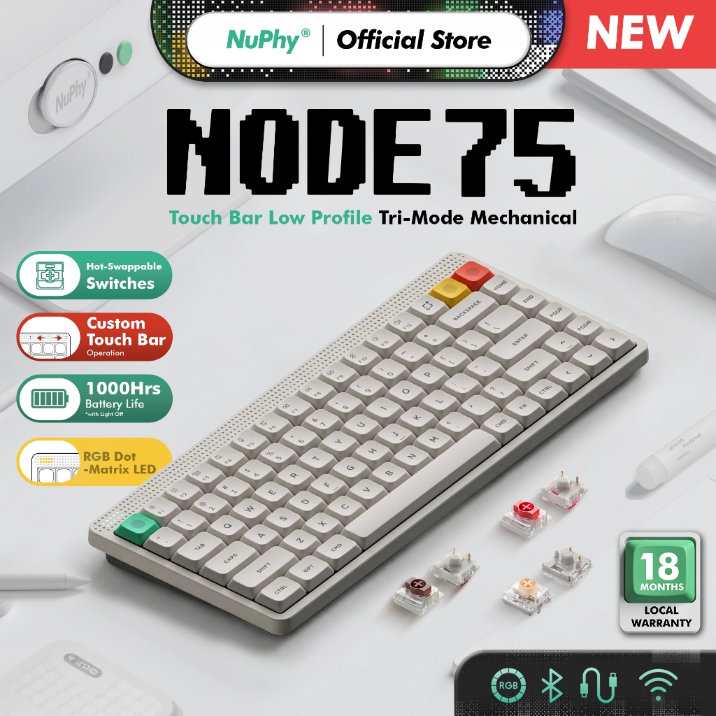 NuPhy Node75 Low Profile Wireless Mechanical Keyboard Bluetooth 5.0 2 ...