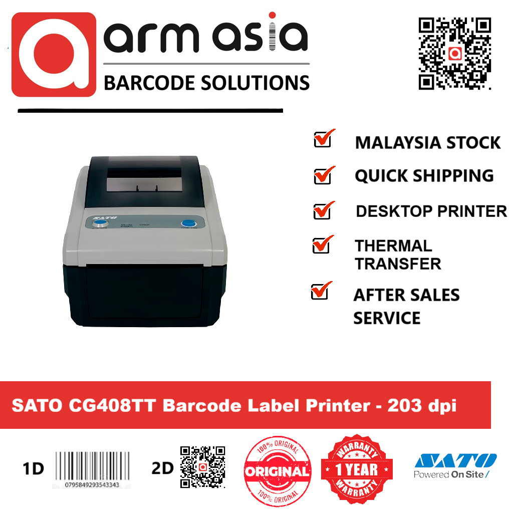 SATO CG408TT Barcode Label Printer - 203 dpi (FOC LABEL + RIBBON ...