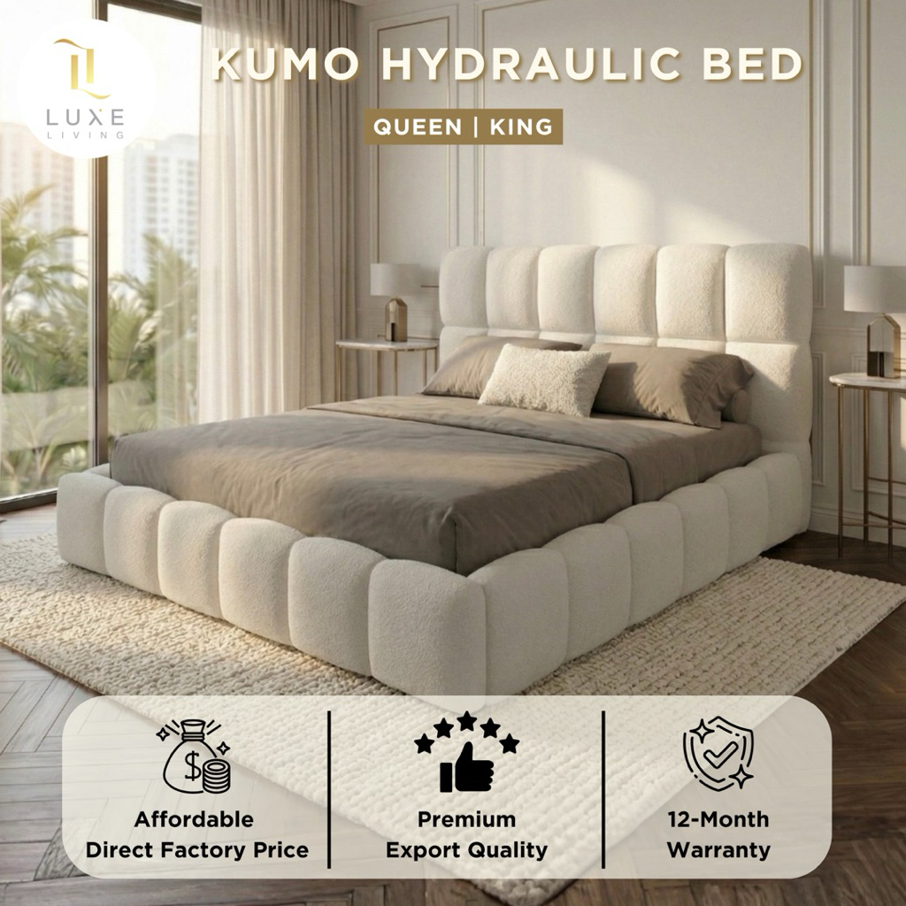 LUXE: KUMO Puff Katil Storage Hydraulic Bed Frame Queen King Size ...