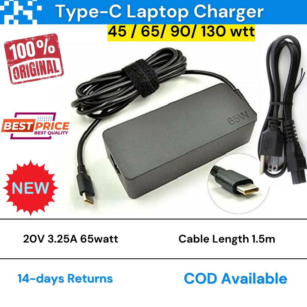 HP/Dell/Lenovo 65W 45W USB C Type C Laptop Charger. 20V 3.25A AC ...