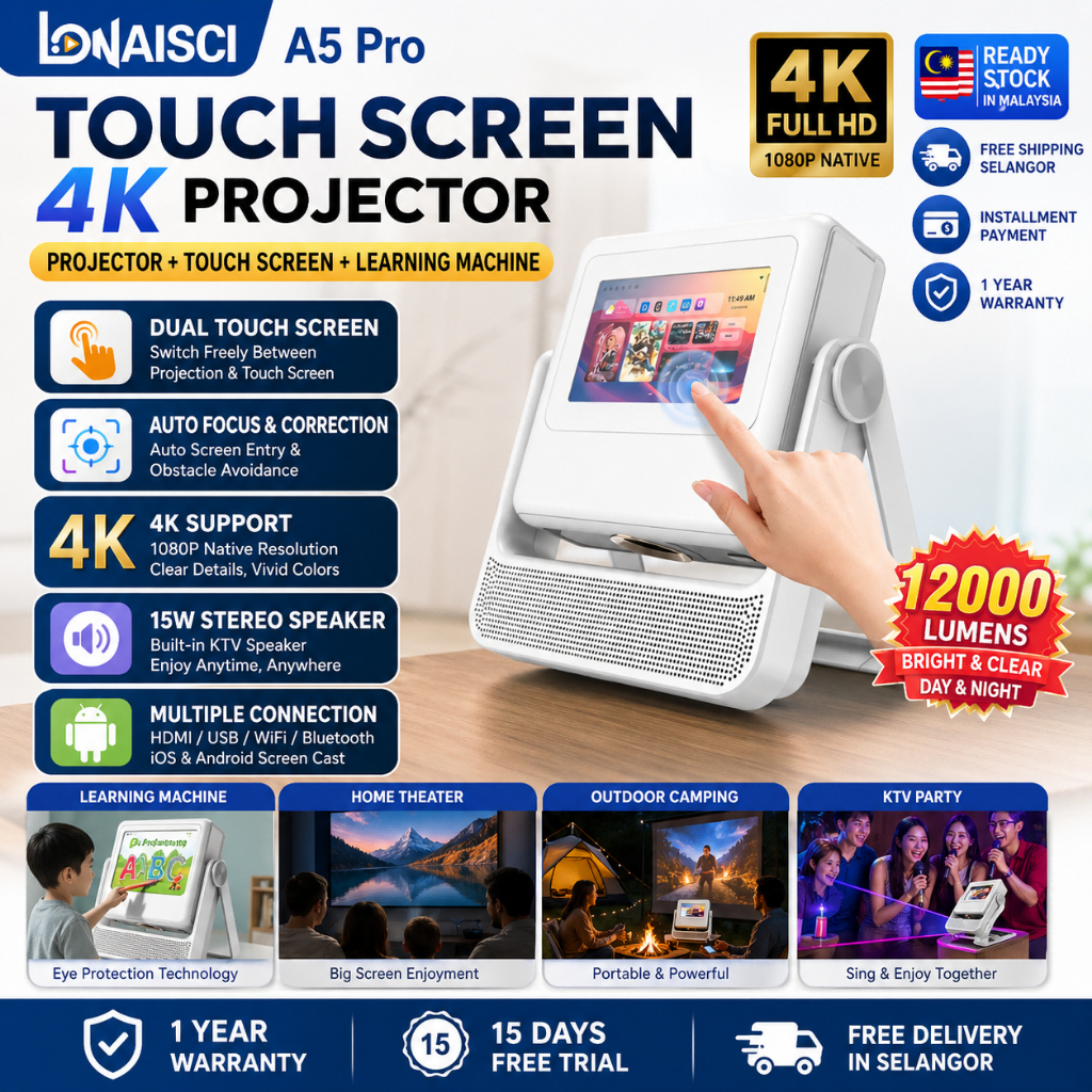 A5 Pro Touch Screen Projector 1080P Native 4K Support Bluetooth ...