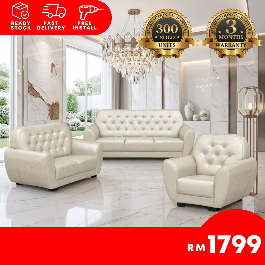 I HOME ANGELA 1+2+3 Seater Sofa Set With PVC Leather Upholstery Sofa ...