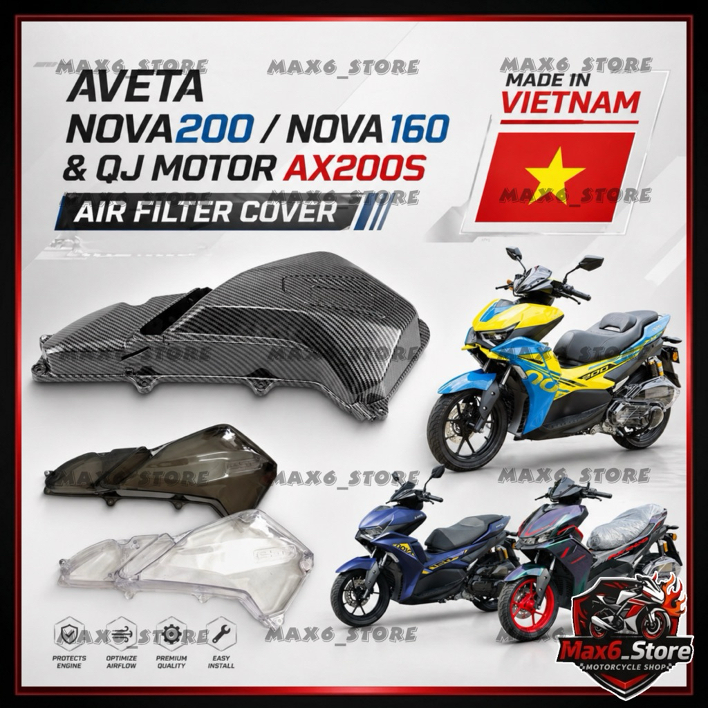 AVETA NOVA160 / NOVA200 / QJ MOTOR AX200S AIR FILTER COVER CARBON SMOKE ...
