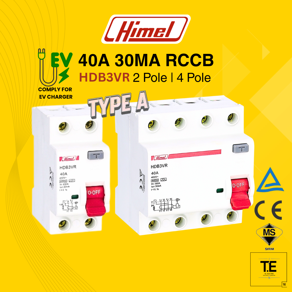HIMEL TYPE A ELCB / RCCB COMPLY FOR EV CHARGER | 2 POLE | 4 POLE 40A ...