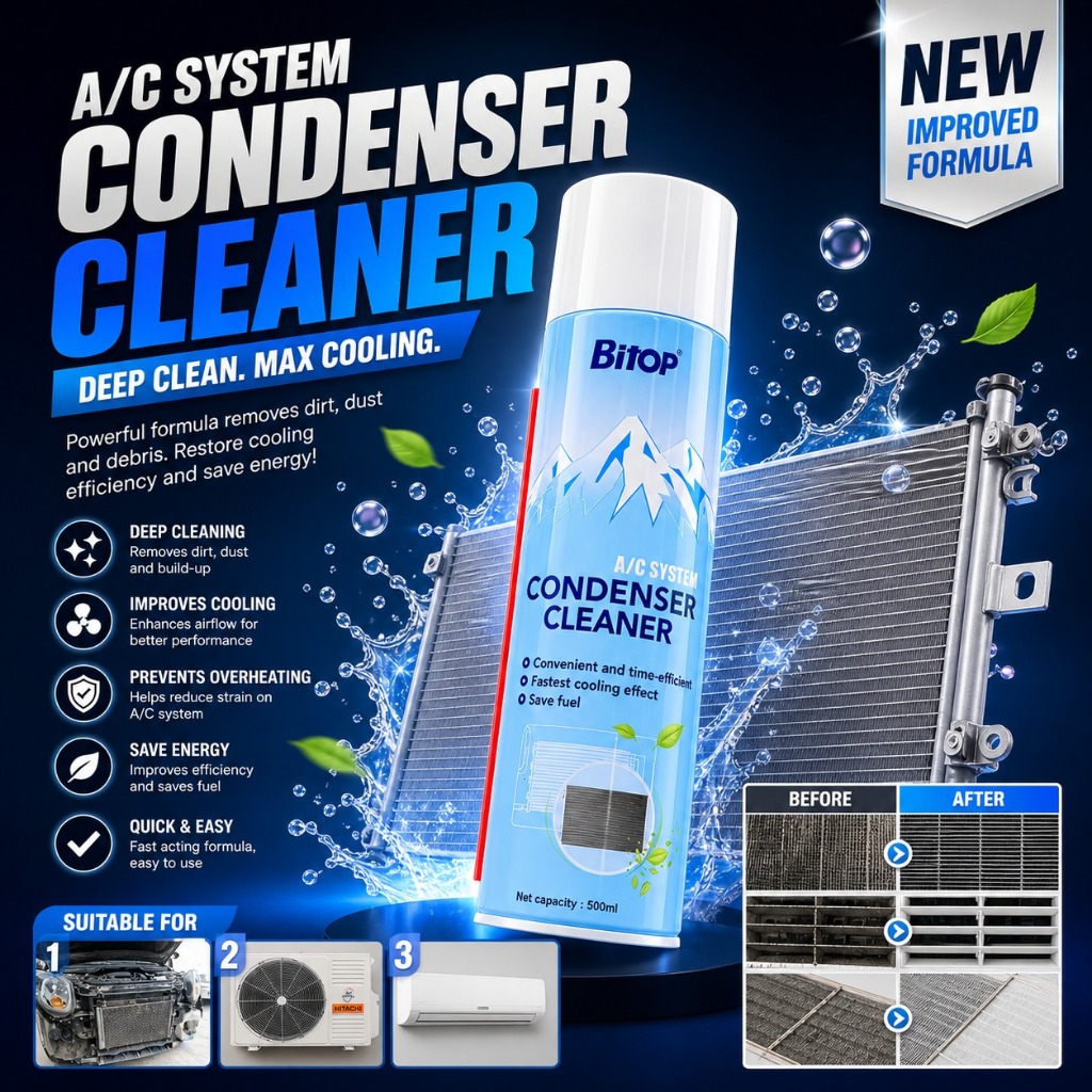 Bitop Aircond Condenser and Radiator Cleaner Foam Spray 500ml Cuci ...