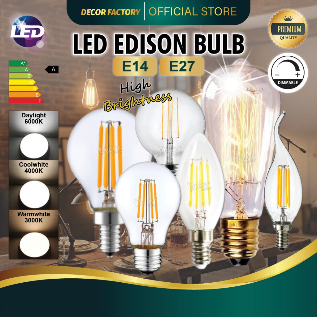 LED Edison Bulb Filament Bulb LED E14 E27 LED Candle Bulb Daylight ...