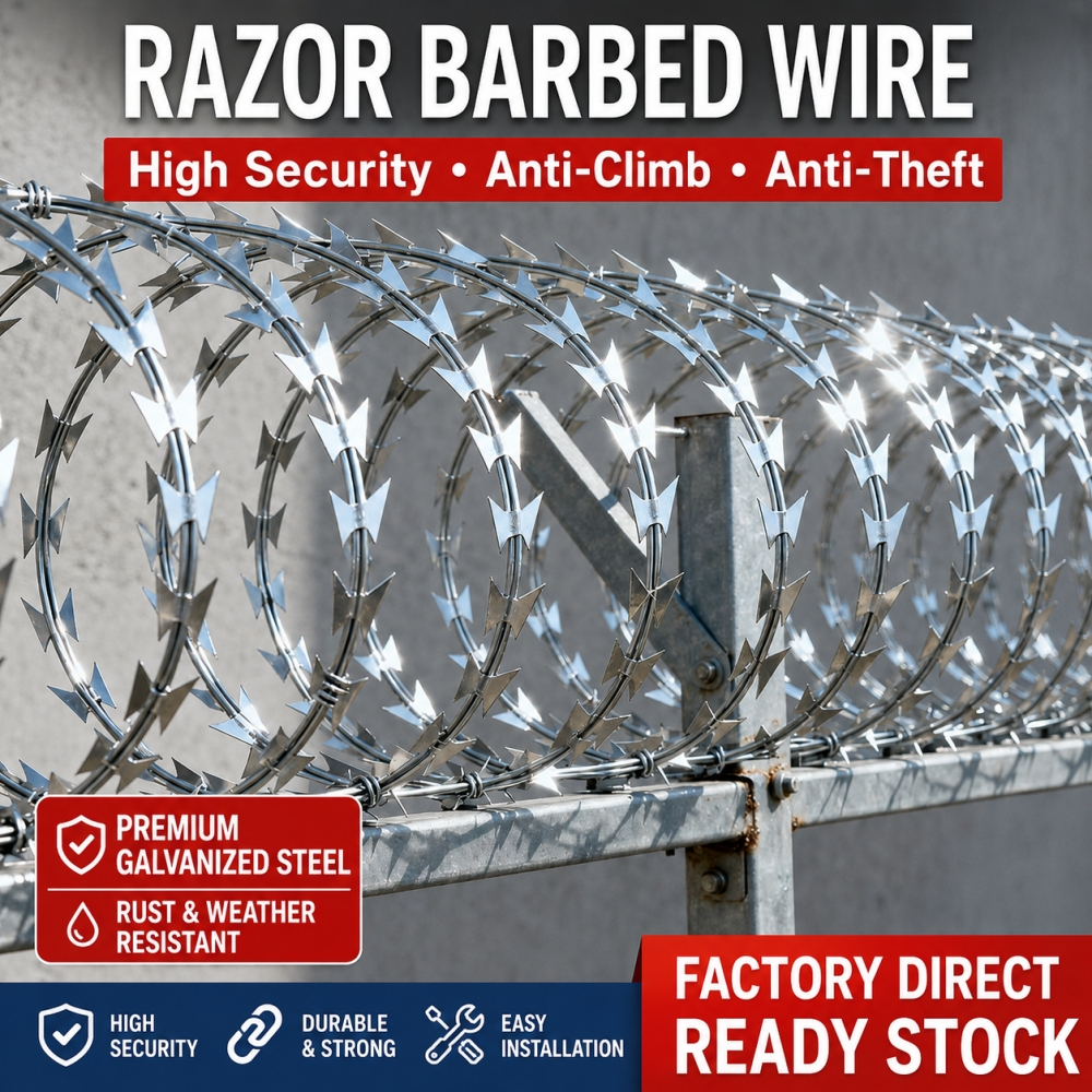 Razor Barbed Wire 10、15mm Razor Wire Penjara Galvanized Razor Jenis ...