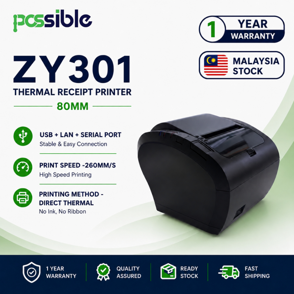 ZY301 80mm Thermal Receipt Printer (USB + LAN + Serial) POS Printer ...