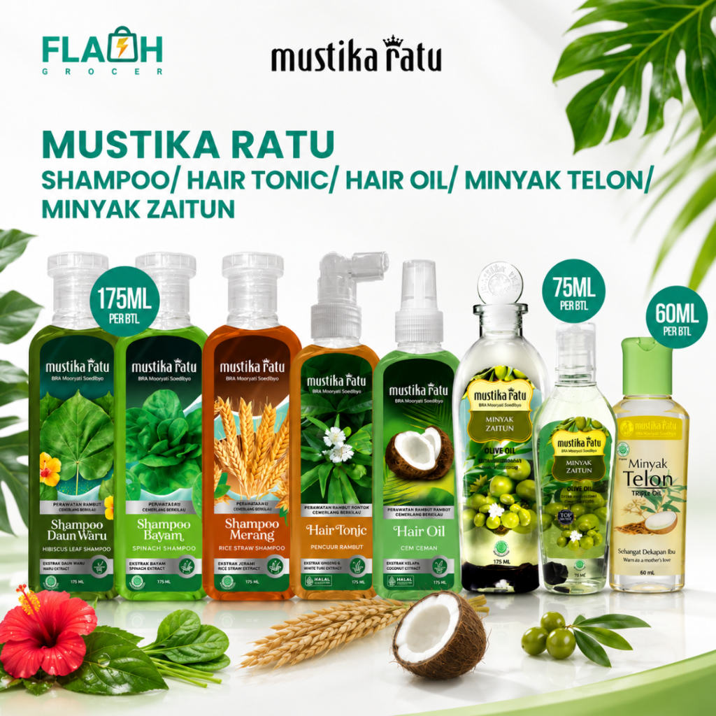 MUSTIKA RATU Shampoo Bayam & Merang / Penyubur Rambut / Minyak Rambut ...
