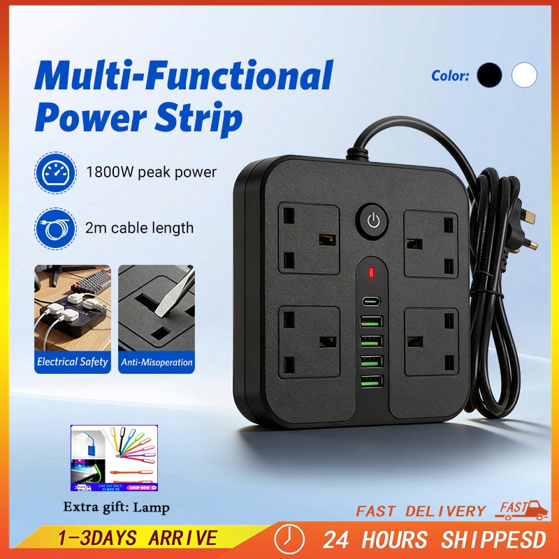2-meter line with type-C + USB adapter panel for home use, multi ...