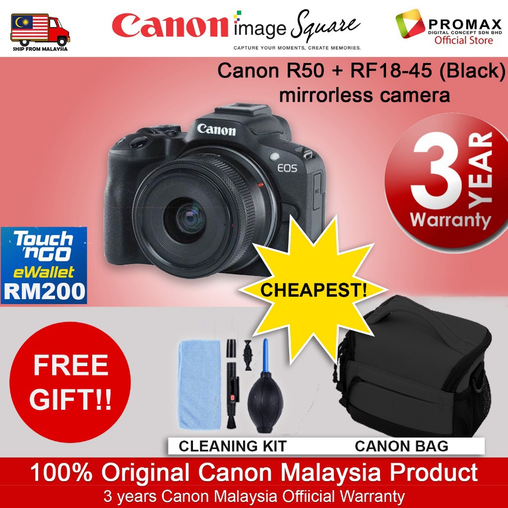 CHEAPEST! Canon EOS R50 18-45mm 55-210mm Mirrorless Camera Black/White ...