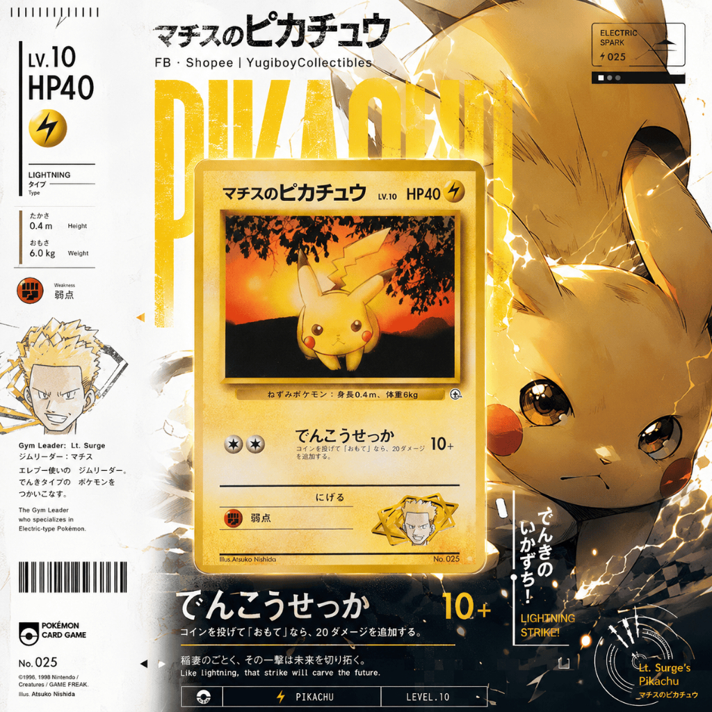 Lt. Surge's Pikachu No.025 Lv.10 Leaders' Stadium (Vintage)