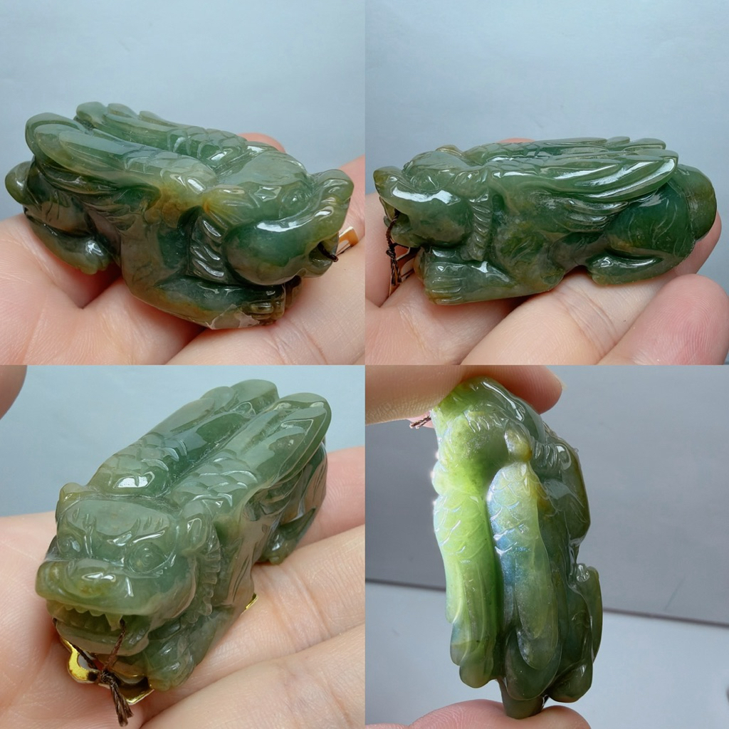 翡翠　貔貅 翡翠纯天然玉石貔貅Pixiu 招財翡翠貔貅三角金蟾貔貅招財貔貅守财开运